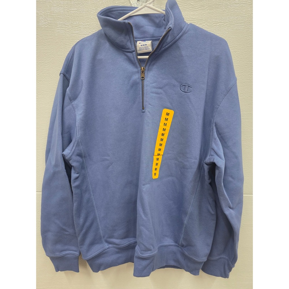 Champion Mens Quarter Zip Pullover Sweatshirt Light Blue Fleece Mock Neck M